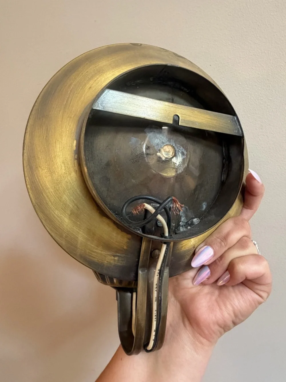 Vintage American Colonial Revival Round Concave Mirrored Disc Wall Scone Light